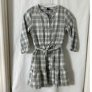 Gap Kids Girls Grey White Plaid Button Front Tiered Shirt Dress Size L 10